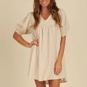 New! Rylee + Cru Jolene Dress in Dove Check sz L NWT
